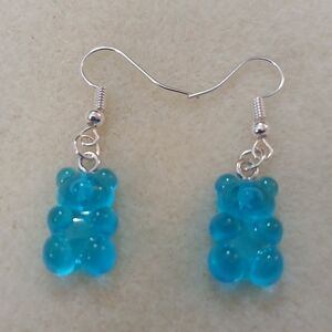 NWT Handcrafted Playful Blue Turquoise and Silver Gummy Bear Earrings